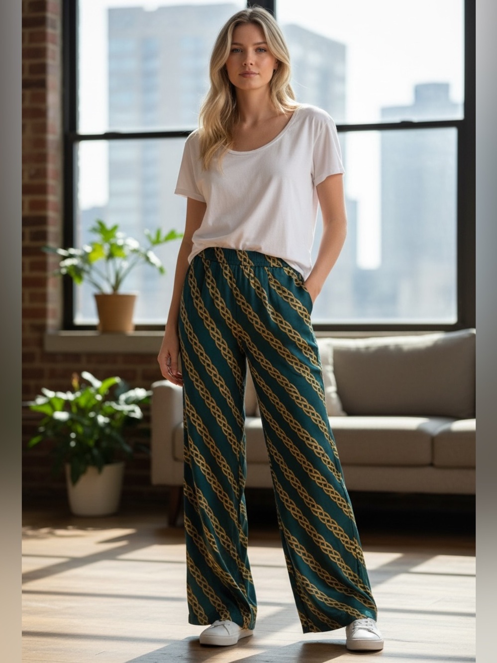 Forever 21 Teal and Gold Chain Pattern Pants